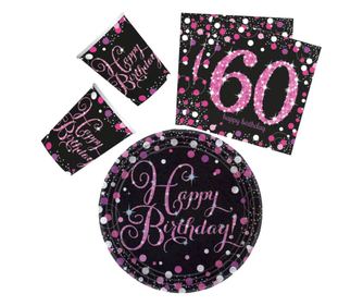 Happy Birthday 60 party szett 23cm-es tányérral 32db-os (pink)