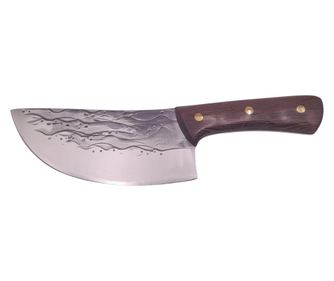 IdeallStore® kuharski nož, ročno izdelan, valovito rezilo, 28 cm, nerjaveče jeklo, rjava