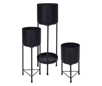 Комплект от 3 броя саксии с поставка Excellent Houseware, метални, черни