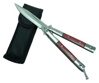 Nóż, Nóż motylkowy, Balisong, Motyl, Drewno, Brązowy, 22 cm