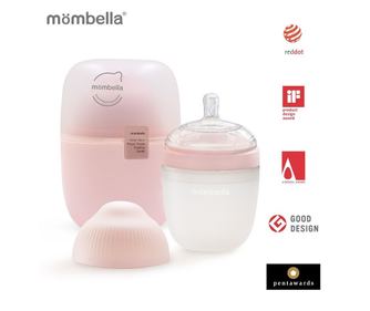 Mombella Antikólikás cumisüveg, 210ml, M közepes áramlású szilikon cumi, régi rózsaszín
