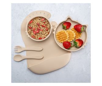 Set za diverzifikacijo, AppeKids, 100% silikon, Kitty - Bubble Beige