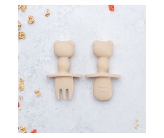 Комплект прибори от силикон, AppeKids, Малкото мече, Bubble Beige