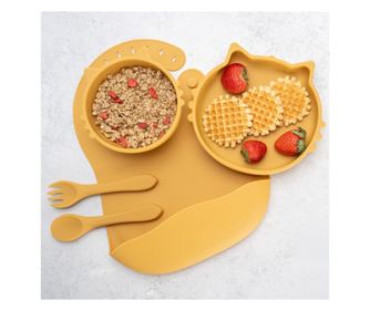 Set za diverzifikacijo, AppeKids, 100% silikon, Kitty - Med
