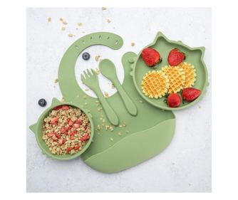 Set za diverzifikacijo, AppeKids, 100% silikon, Kitty - surova zelena