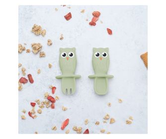 Силиконови прибори за хранене, AppeKids, OWL - Raw Green