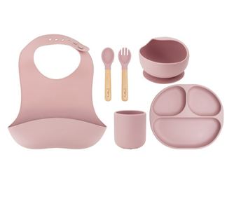 Set za diverzifikacijo iz silikona, Momi Ami - Roza