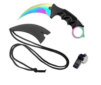 IdeallStore® karambitový nůž, Fade Counter, s pouzdrem a šňůrkou, záchranná píšťalka jako dárek