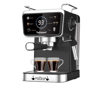 Еспресо машина Techwood TCA-1386EXN, 1350W, 20 bar, 1.5 л, 5 функции, Touch screen, Дюза за пара, Черен/Инокс