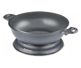 Tigaie wok electrica Techwood TWF-306, 1400W, 3,6 l, 32x8 cm, Capac din sticla, Termostat, Acoperire antiaderenta, Gri