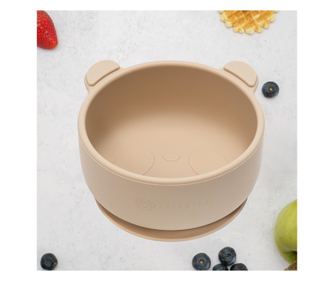 Silikonska zdjelica s vakuumskom čašicom, AppeKids, Mali medvjed - Bubble Beige