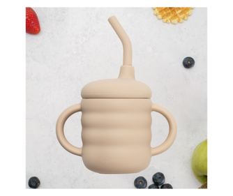 Szilikon bögre szívószállal, AppeKids - Bubble Beige