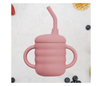 Silikonska šalica sa slamkom, AppeKids - Old Rose