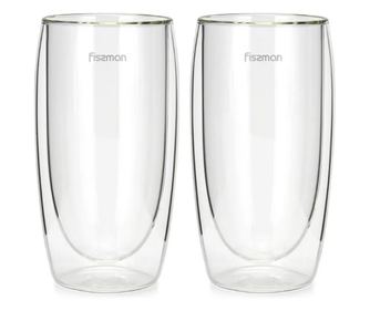 Комплект 2 чаши Fissman-Frappe, боросиликатно стъкло, 7,5x15 см, 350 мл, прозрачни
