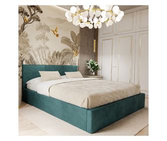 Łóżko Tapicerowane z Pojemnikiem Turkusowe do Sypialni z Zagłówkiem