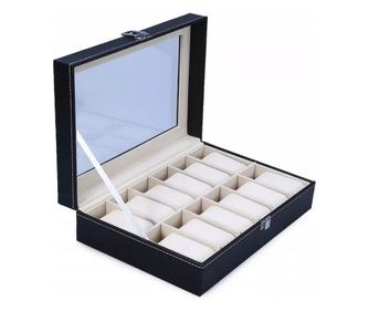 Cutie tip caseta organizatoare pentru ceasuri, Gonga Negru 12 compartimente