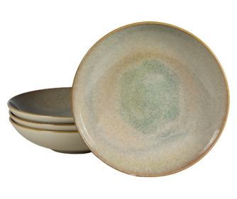 Set 4 farfurii adanci, 21 cm, Shell, Cesiro, Fabricat in Romania, Crem deschis lucios cu margine maro