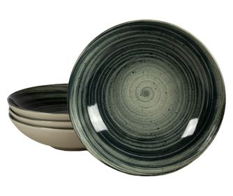 Set 4 farfurii adanci, 21 cm, Whirlwind, Cesiro, Fabricat in Romania, Alb Ivoire cu negru