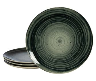 Set 4 farfurii intinse, 26 cm, Whirlwind, Cesiro, Fabricat in Romania, Alb Ivoire cu negru