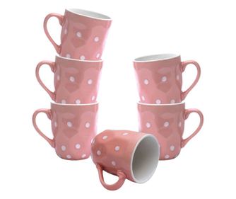 Set 6 cesti Roz cu buline albe, 180 ml