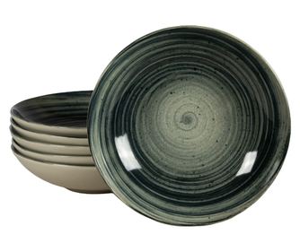 Set 6 farfurii adanci, 21 cm, Whirlwind, Cesiro, Fabricat in Romania, Alb Ivoire cu negru