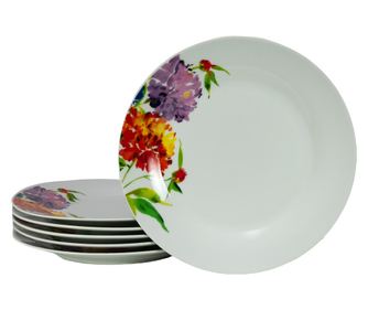 Set Elegant de 6 Farfurii Intinse din Portelan cu Motive Florale