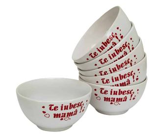 Set 6 boluri cu mesaj Te Iubesc Mama ,500 ml, Alb