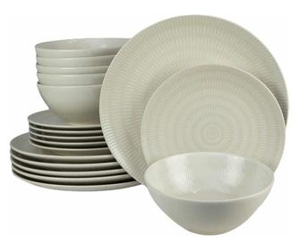Set farfurii 18 piese, pentru 6 persoane, Ivory, Cesiro, Alb Ivoire lucios cu linii