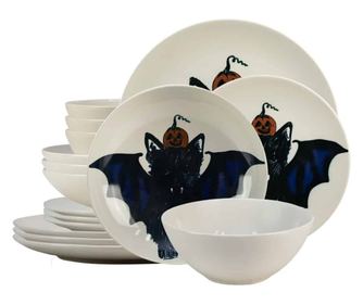 Set farfurii 16 piese, pentru 4 persoane, BatKitty, Cesiro, Ivoire cu Pisica