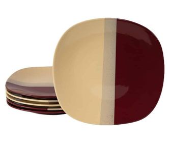 Set 6 farfurii intinse Crem/Visiniu, 26 cm