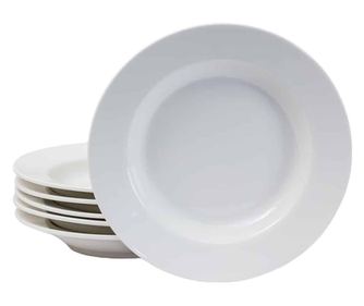 Set 6 farfurii adanci Portelan Alb, 19 cm