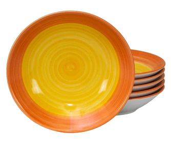 Set 6 farfurii adanci Alb cu spirala galbena, 21 cm