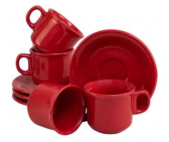 Set 4 cesti cu farfurioara Rosu Lucios, 120 ml