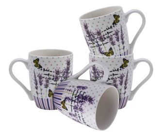 Set 4 cesti Albe cu decor lavanda, 270 ml