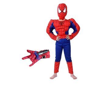 IdeallStore klasični komplet kostima Spiderman muscle, 5-7 godina, 110-120 cm, crveni i rukavica s vakuumskim čašicama