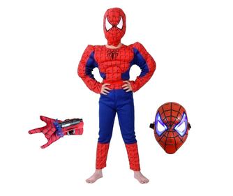 IdeallStore klasični kostim Spiderman s mišićima, 3-5 godina, 100-110 cm, crveni, gumena rukavica i LED maska