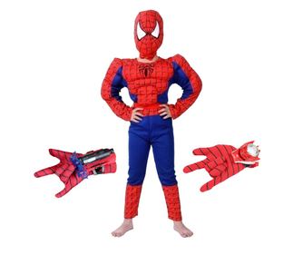 Komplet IdeallStore classic Spiderman muscle kostim, 5-7 godina, 110-120 cm, crveni, rukavice, vakuumske čašice i diskovi uklju