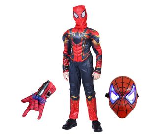 Komplet kostima IdeallStore® Iron Spiderman, New Era, crveni, 5-7 godina, rukavica s vakuumskim čašicama i LED maskom