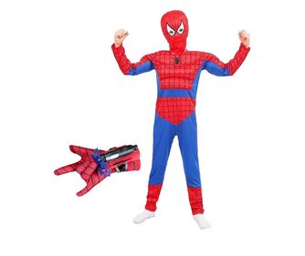 IdeallStore Ultimate Spiderman komplet kostima za djecu, 100% poliester, 120-130 cm, crvena i rukavica s vakuumskim čašama