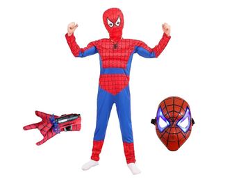 IdeallStore Ultimate Spiderman set kostima za djecu, 100% poliester, 120-130 cm, crveni, vakuumska rukavica i LED maska