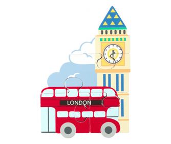 Jucarie Montessori mini puzzle din lemn autobuzul londonez, Orange Tree Toys