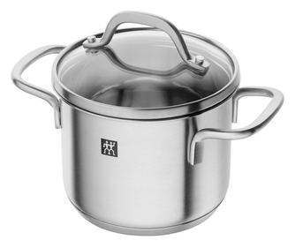 Тенджера Zwilling Pico 66653120, 1 л, 12 см, Стъклен капак, Неръждаема стомана 18/10, Фурна и Индукция, Сребрист