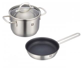 Комплект съдове за готвене Zwilling 66660-002, Тенджера и тиган, Стъклен капак, Неръждаема стомана 18/10, Индукция, Инокс