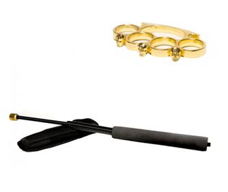 Set fleksibilnog teleskopskog crnog štapa za hodanje 47 cm i zlatne kutije s lubanjom