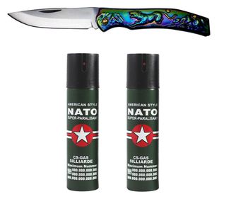 Sada 2 paralyzujících sprejů, NATO, 60 ml, tradiční japonský modelový nůž jako dárek