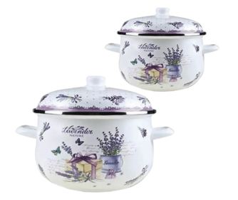 Set 2 Oale Emailate cu Capac  26x16cm (6.5L) & 22x13.8cm (3.9L)