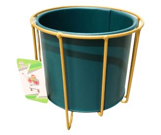 Ghiveci pentru Flori Verde cu Detaliu Auriu și Suport  Eleganță și Naturalețe
