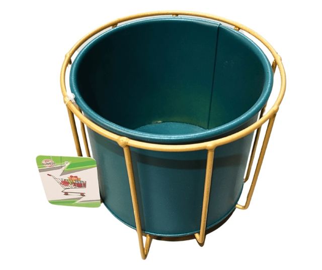Ghiveci pentru Flori Verde cu Detaliu Auriu și Suport  Eleganță și Naturalețe