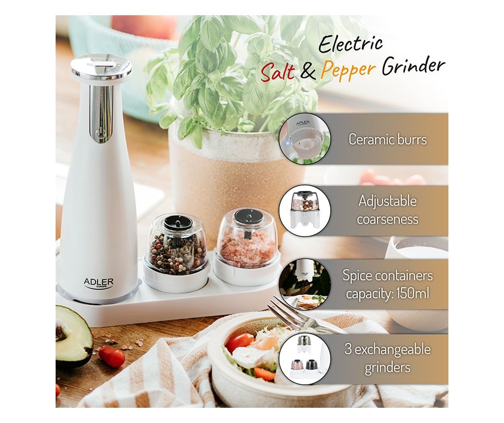 Set Rasnite Electrice Condimente USB Adler Alb - 5