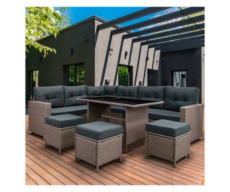 Set Mobilier Gradina Coltar Rattan - Gri